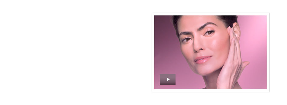 Watch the video and learn how NEW TimeWise Repair Lifting Bio-Cellulose Mask from Mary Kay works. See a visible difference in just two weeks. Image shows white background with square on right side. In square is a woman lightly touching her face with a purple background. A video play button is shown in bottom left corner of square.